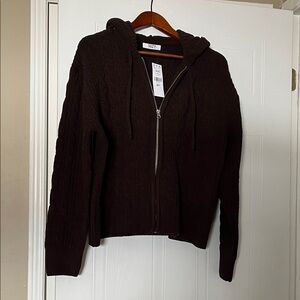 NEW Brown Cable Knit Zip-Up Hoodie